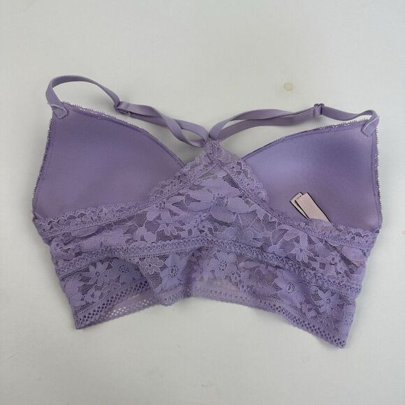 Victorias Secret Bra Purple Push-Up Bralette Lace Racerback Longline Size S - Picture 3 of 7